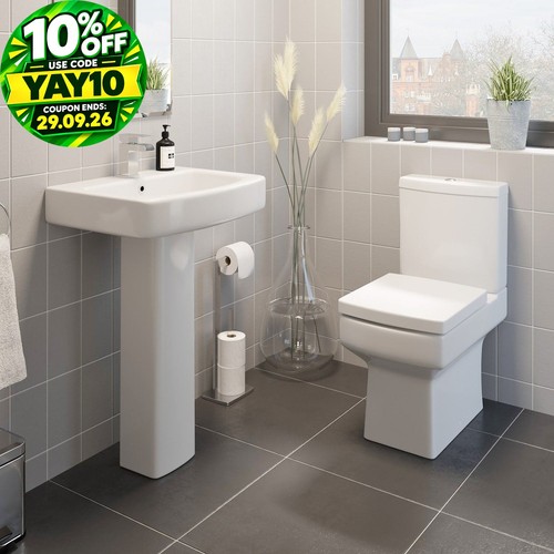 Close coupled toilet and - toilet, basin